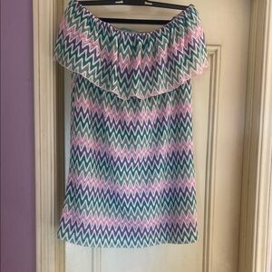 Karlie Strapless Zigzag Dress in Pink, Blue, and Green